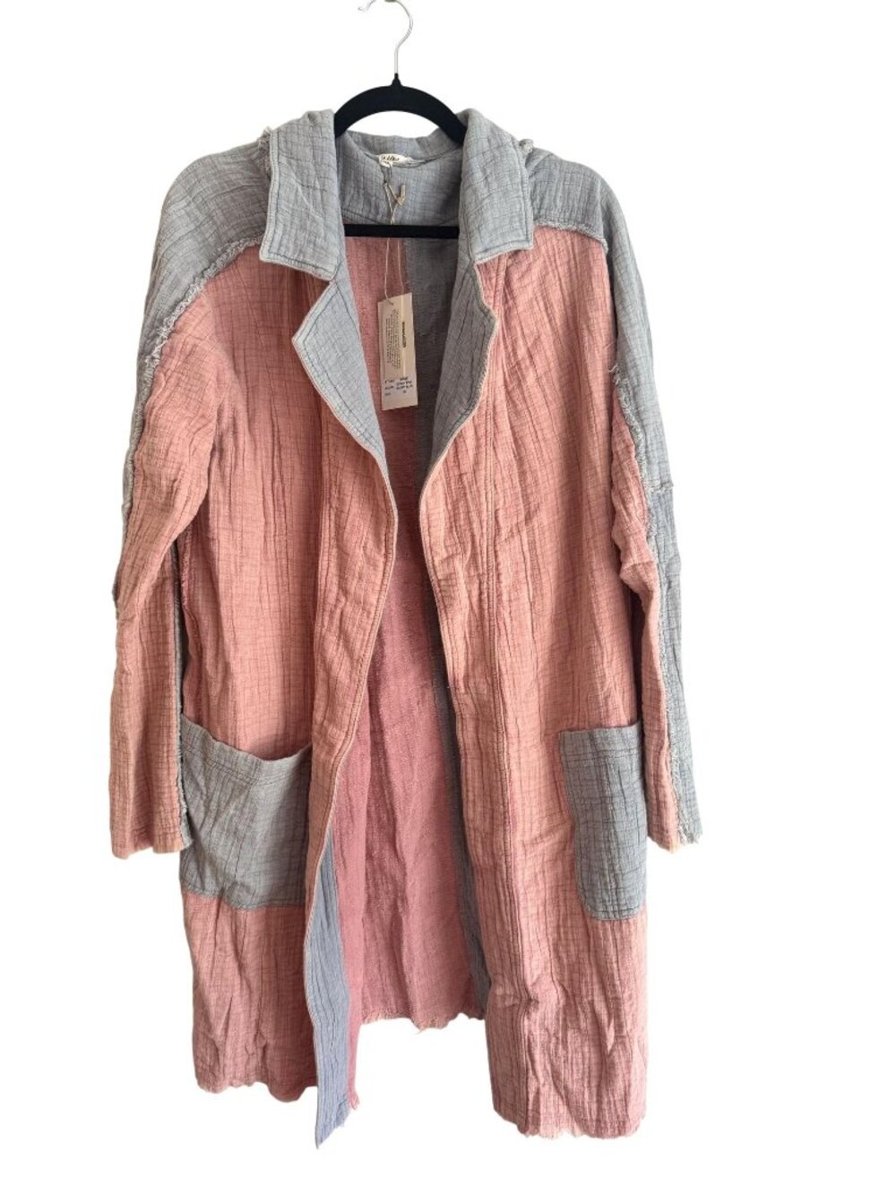 NWT Blue Velvet Color Blocked Gauze Cotton Duster Jacket Pink Blue Size XL [jb]